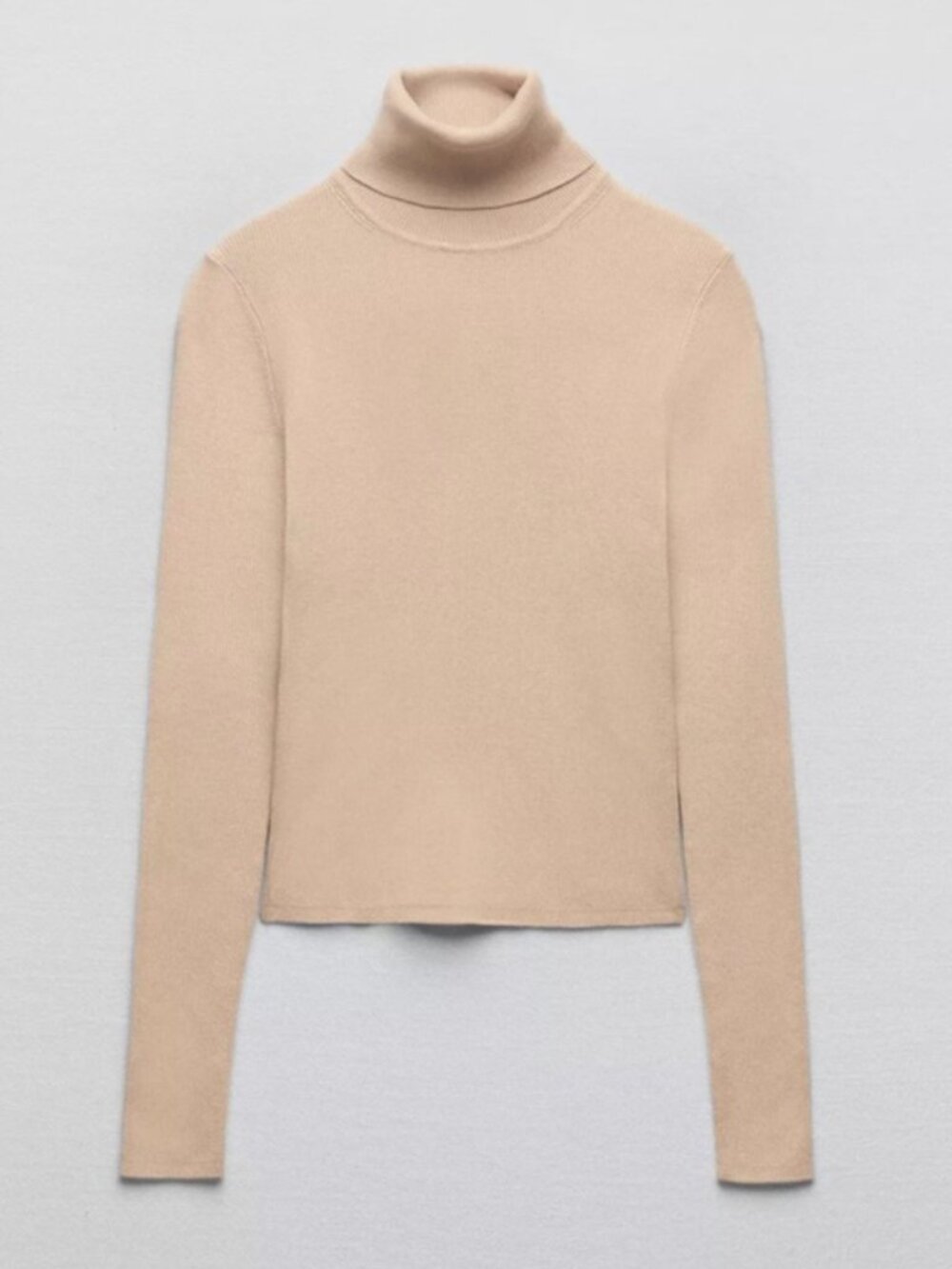 Zara Basic Rib Knit Beige Fitted Turtleneck Sweater Small